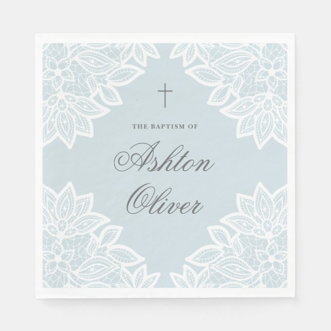 Vintage Lace Blue Christening Baptism  Napkin (Front)