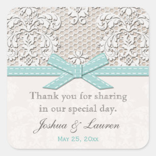 Vintage Lace Blue Wedding Favour Labels Stickers