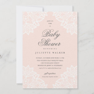 Vintage lace blush pink baby shower invitation