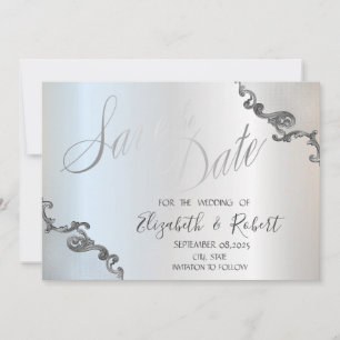 Vintage Lace Border Silver Save The Date