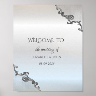 Vintage Lace Border Silver Wedding Poster