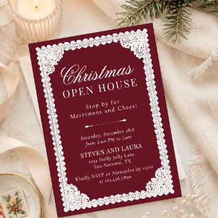 Vintage Lace Burgundy Open House Christmas Party Invitation
