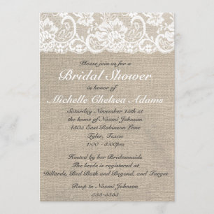 Vintage Lace Burlap Bridal Shower Invitation
