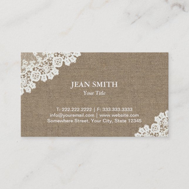 Vintage Lace & Burlap Business Cards (Front)