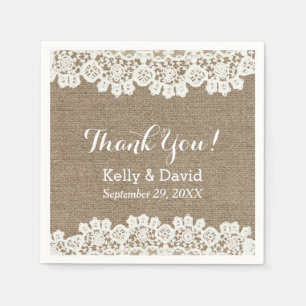Vintage Lace & Burlap Rustic Wedding Thank You Napkin