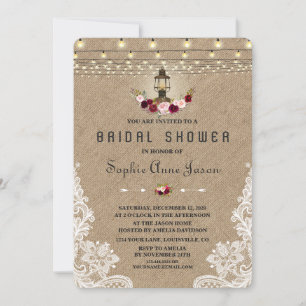 Vintage Lace Burlap String Lights Bridal Shower Invitation
