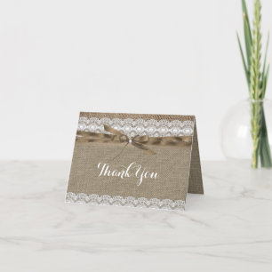 Vintage Lace & Burlap Thank You Card
