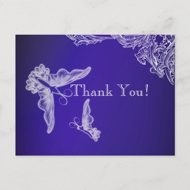 VINTAGE LACE & BUTTERFLIES BLUE OMBRÉ POSTCARD (Front)