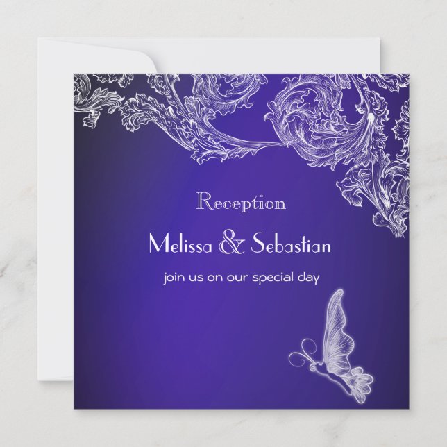 VINTAGE LACE & BUTTERFLIES BLUE OMBRÉ Reception Invitation (Front)