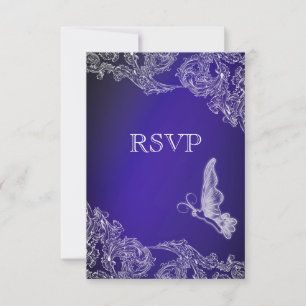 VINTAGE LACE & BUTTERFLIES BLUE OMBRÉ RSVP CARD