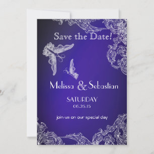 VINTAGE LACE & BUTTERFLIES BLUE OMBRÉ Save the D Date