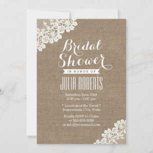 Vintage Lace Corner Burlap Bridal Shower Invitation