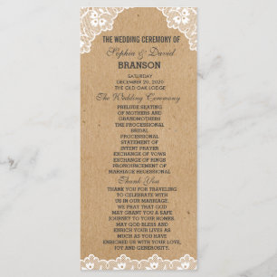 Vintage Lace Craft Paper Wedding Custom Program Programme