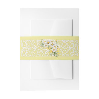 Vintage Lace & Daisies Floral Wedding Invitation Belly Band