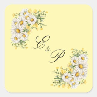 Vintage Lace & Daisies Floral Wedding Square Sticker