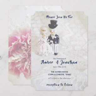 Vintage Lace Dapper Couple Wedding Invitations