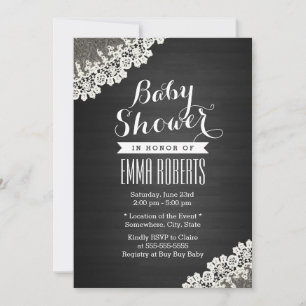 Vintage Lace Dark Wood Baby Shower Invitations