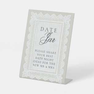 Vintage Lace Date Night Jar Bridal Shower Game Pedestal Sign