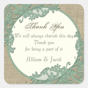 Vintage Lace Design Sage Green Square Sticker