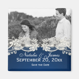 Vintage Lace Design Save the Date Photo Sapphire Magnet