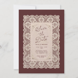 Vintage Lace Doily Burgundy Save the Date Invitation