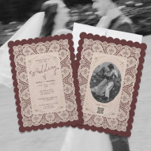 Vintage Lace Doily Burgundy Wedding