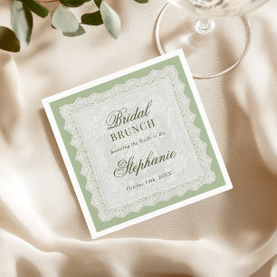 Vintage Lace Doily Sage Green Brunch Bridal Shower Napkin