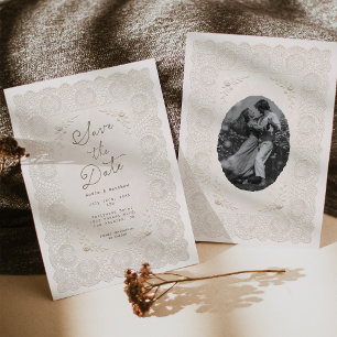 Vintage Lace Doily Save the Date Ivory Invitation