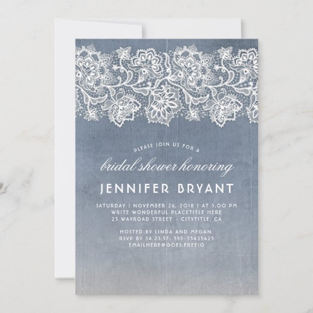 Vintage Lace Dusty Blue Bridal Shower Invitation (Front)