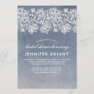 Vintage Lace Dusty Blue Bridal Shower Invitation