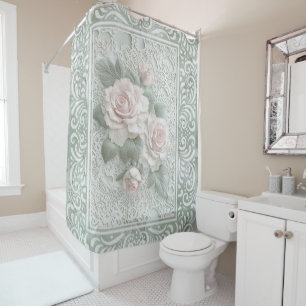Vintage Lace Floral Botanical Shower Curtain