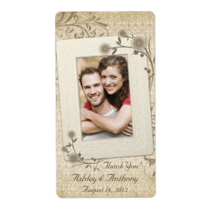 Vintage Lace Floral Photo Wedding Wine Bottle