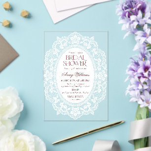 Vintage Lace Frame Bridal Shower Acrylic Invitations