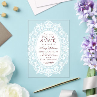 Vintage Lace Frame Bridal Shower Acrylic Invitations
