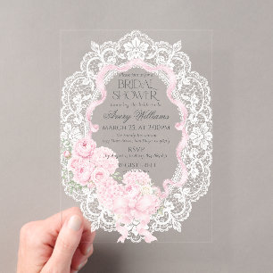 Vintage Lace Frame Bridal Shower Acrylic Invitations