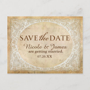 Vintage Lace Frame Rustic Save The Date Postcard