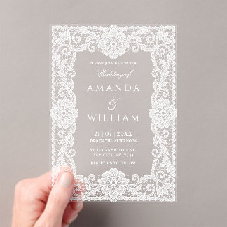 Vintage Lace Frame Wedding Acrylic Invitations