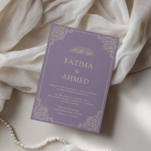 Vintage Lace Gold Lilac Lavender Muslim Wedding Invitation