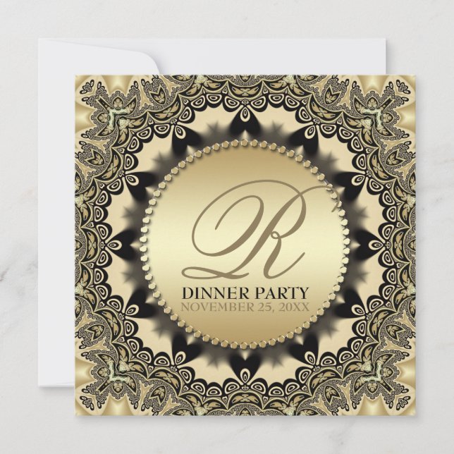 Vintage Lace Golden Dinner Party Invitations (Front)