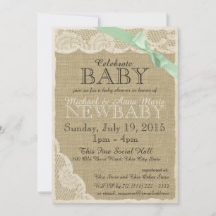 Vintage Lace Green Bow Baby Shower Invitation