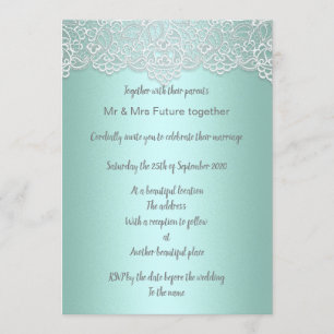 Vintage lace green mint elegant wedding invitation