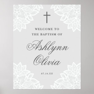 Vintage lace grey baptism welcome sign