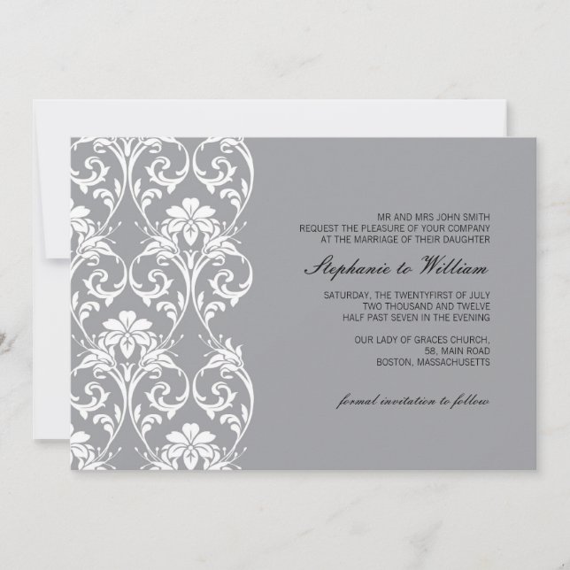 Vintage Lace Grey Wedding Invitation (Front)