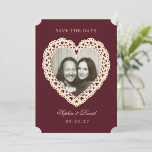 Vintage Lace Heart Photo Wedding Save the Date