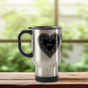 Vintage Lace Heart Travel Mug