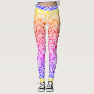 Vintage Lace in Bright Warm Rainbow Colours Ombre Leggings