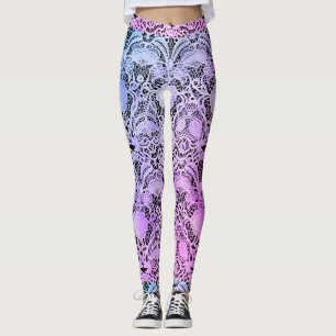 Vintage Lace in Purple and Pink with Hints of Blue Leggings