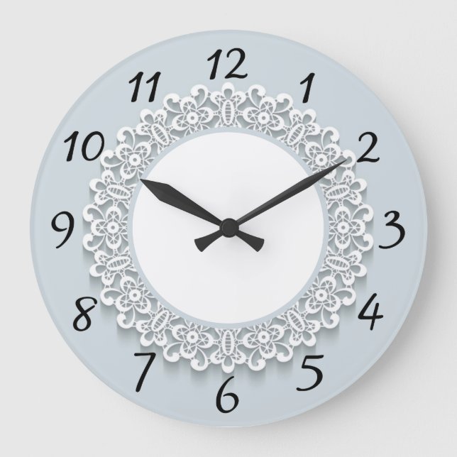 Vintage Lace Large Light Blue Grey Clock (Front)