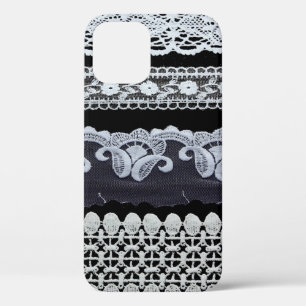 Vintage lace line, ornamental flowers (real lace) iPhone 12 case