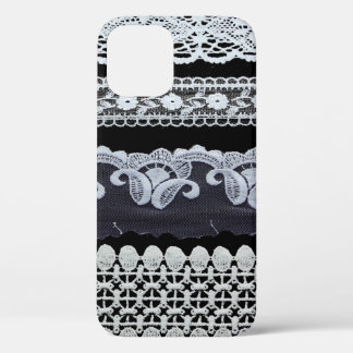Vintage lace line, ornamental flowers (real lace) iPhone 12 case